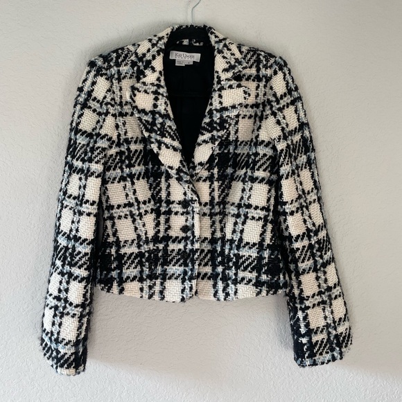 Vintage Kay Unger Wool Boucle Plaid Cropped Blazer - Picture 2 of 9